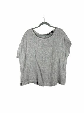 Tahari 100% Linen Gray Button Back Top size Medium
